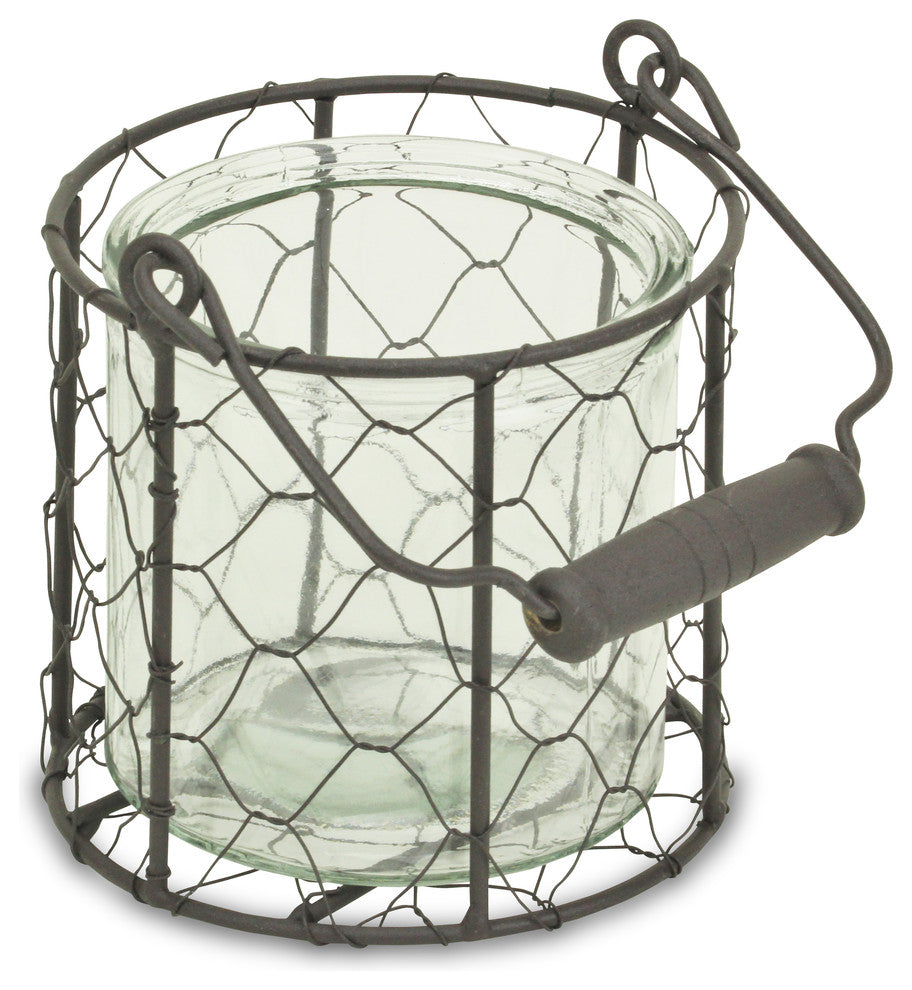 Glidden Basket With Glass Jar, Brown, Medium
