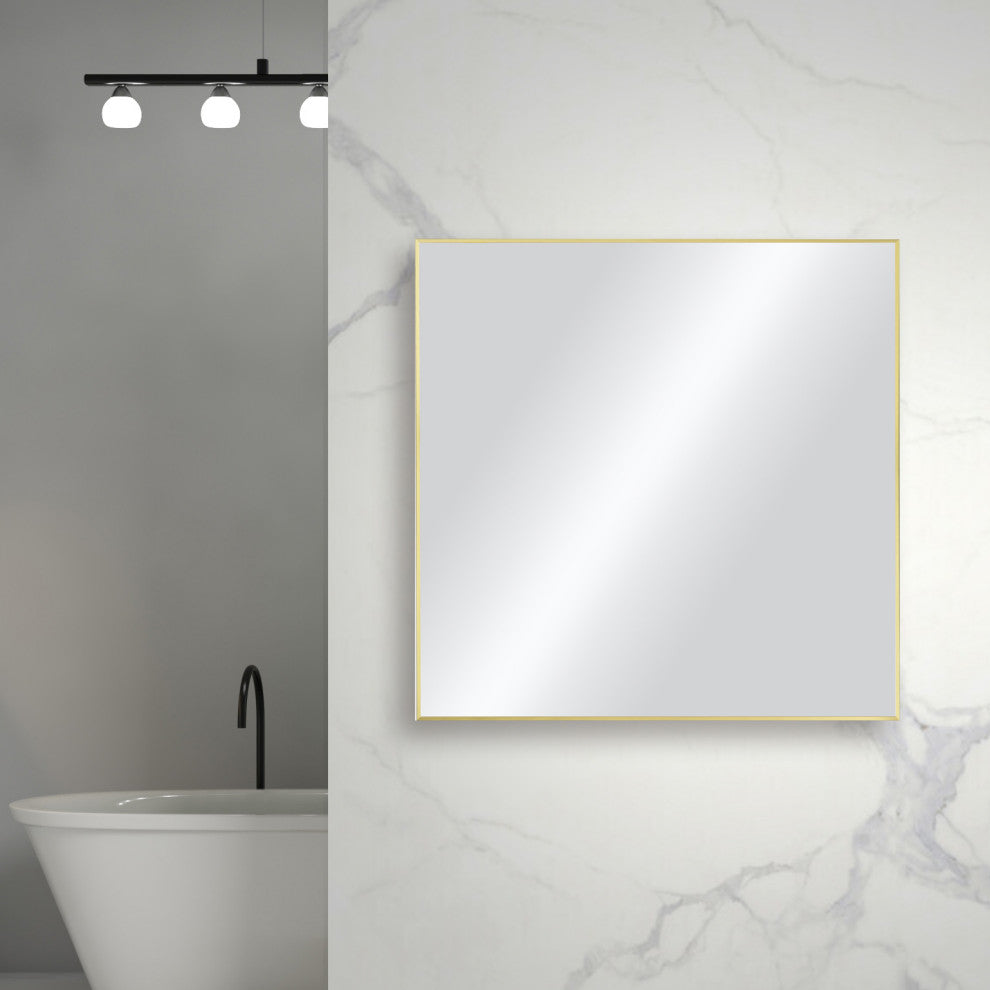 36"x36" Shatterproof Wall Mount Metal Frame Mirror, FM1-3636, Brushed Gold