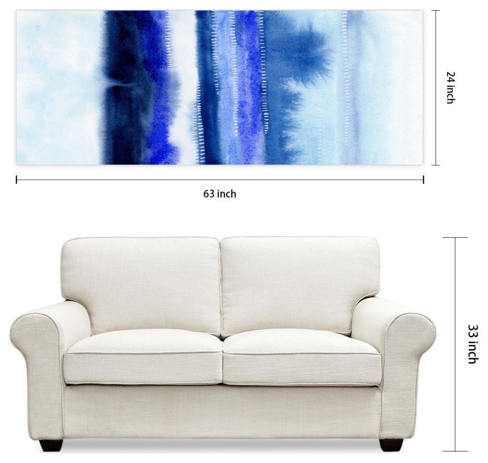 "Shorebreak Abstract B" Blue Abstract Wall Art Tempered Glass Wall Art 63" x 24"