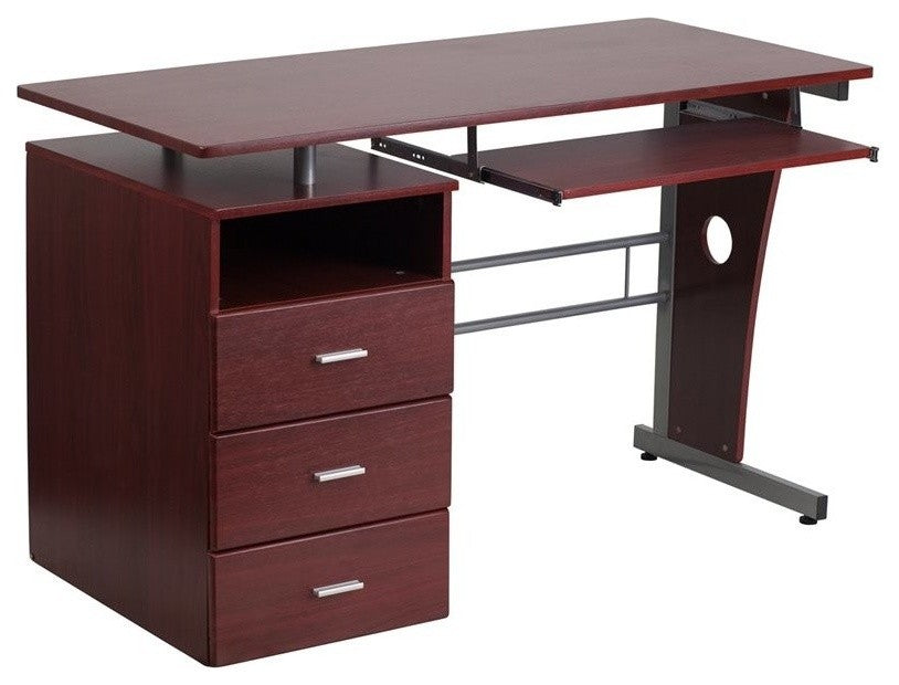 Mahogany Desk With Three Drawer Pedestal and Pull-Out Keyboard Tray