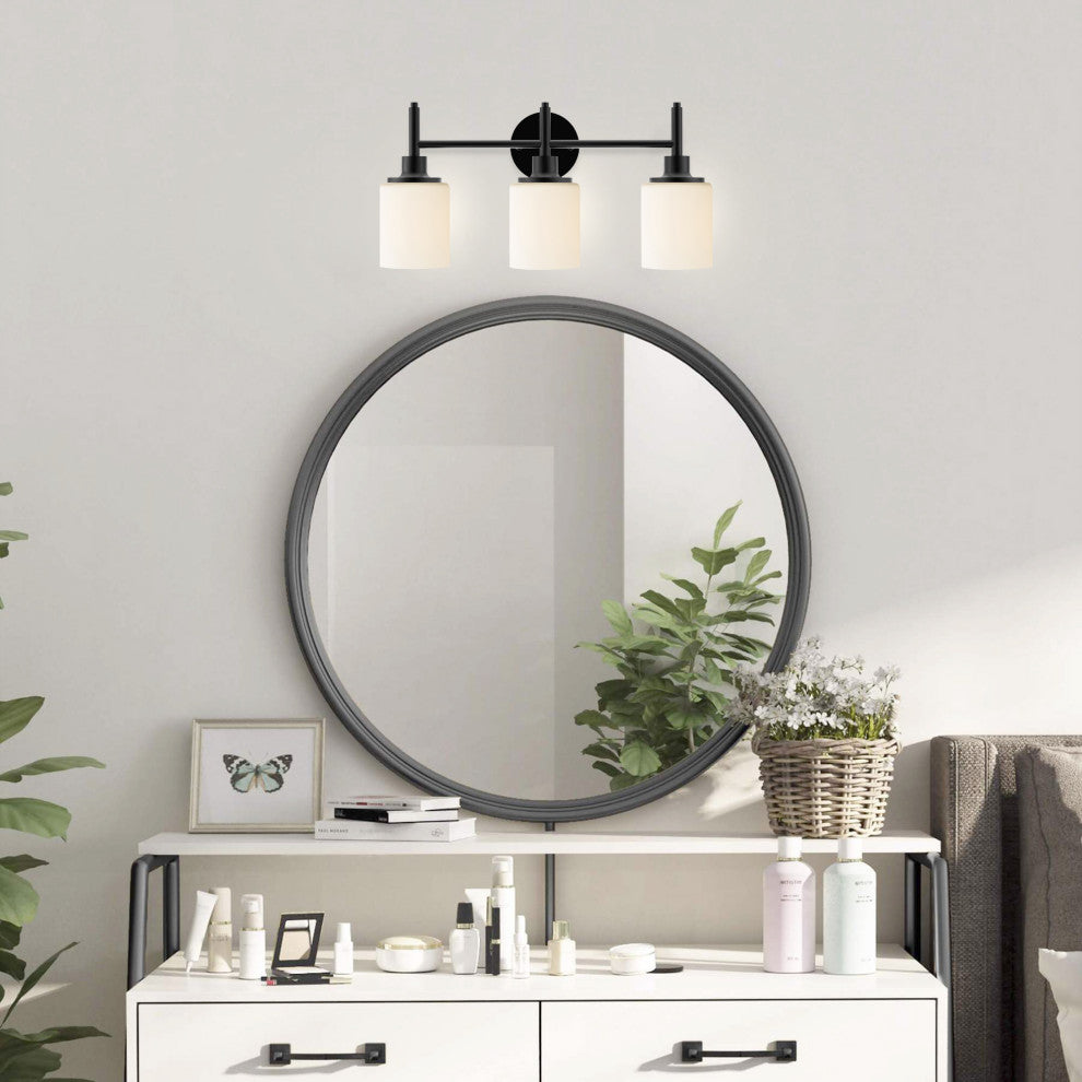 Grady 3-Light Matte Black Finish White Glass Shade Vanity Light