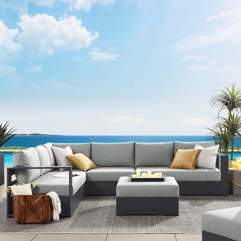 Tahoe Outdoor Patio Powder-Coated Aluminum 5-Piece Sectional Sofa Set - Gray Gra