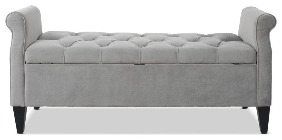 Jacqueline 58" Tufted Storage Bench, Opal Gray Velvet