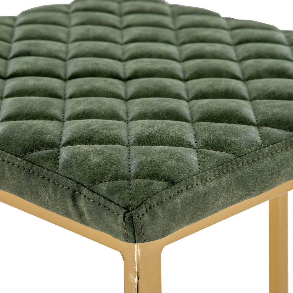 Quincy Leather Barstool Square Seats and Gold Metal Frame, Olive Green