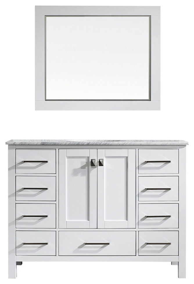 Gela Single Vanity, White, 48", With Mirror