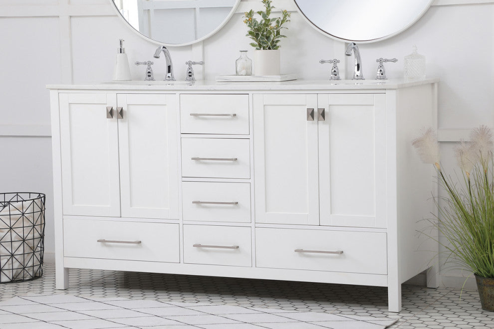 White 60" Double Sink Bathroom Vanity