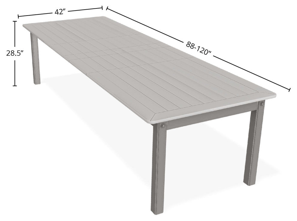 42" x 120" Extendable Outdoor Dining Table with Umbrella Hole, Warm Gray