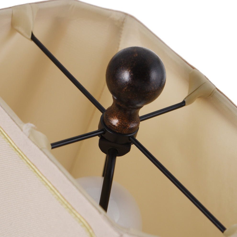 Classic Table Lamp With Toffee Wood Finish and Rectangle Cut Corner Bell Shade