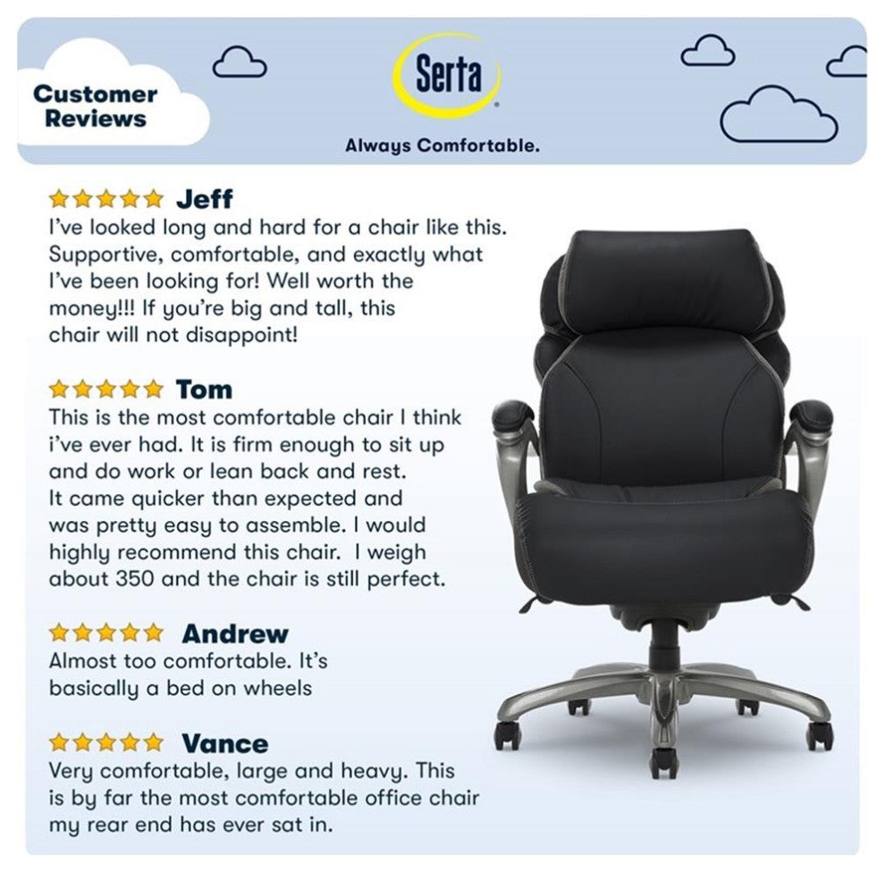 Serta Jackson Big and Tall Faux Leather Executive Office Chair in Black