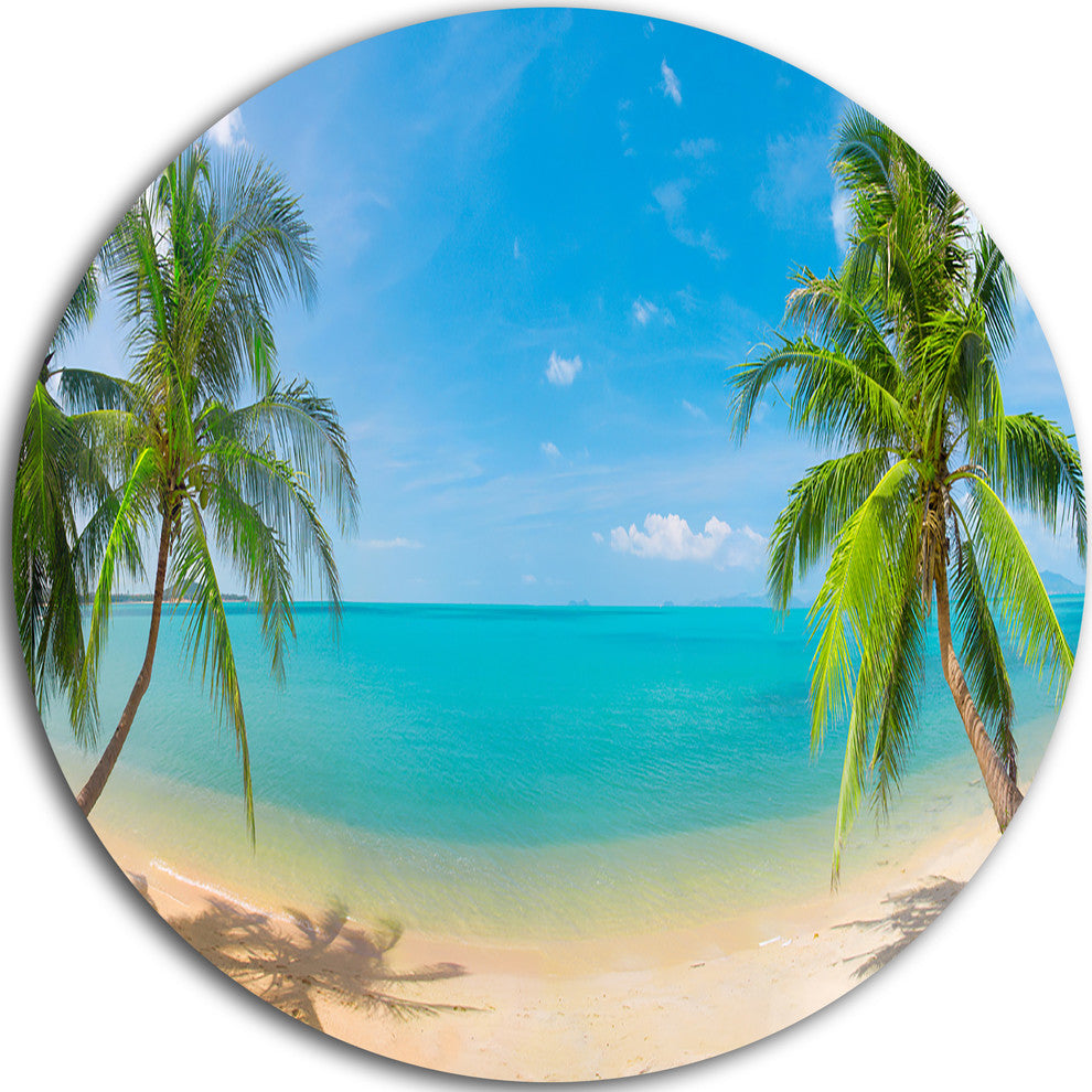 Tropical Beach With Coconut Trees, Landscape Photo Round Wall Art, 23"
