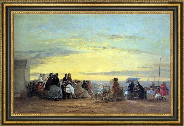 Eugene-Louis Boudin On the Beach Sunset Framed Premium Canvas Print, 16"x24"