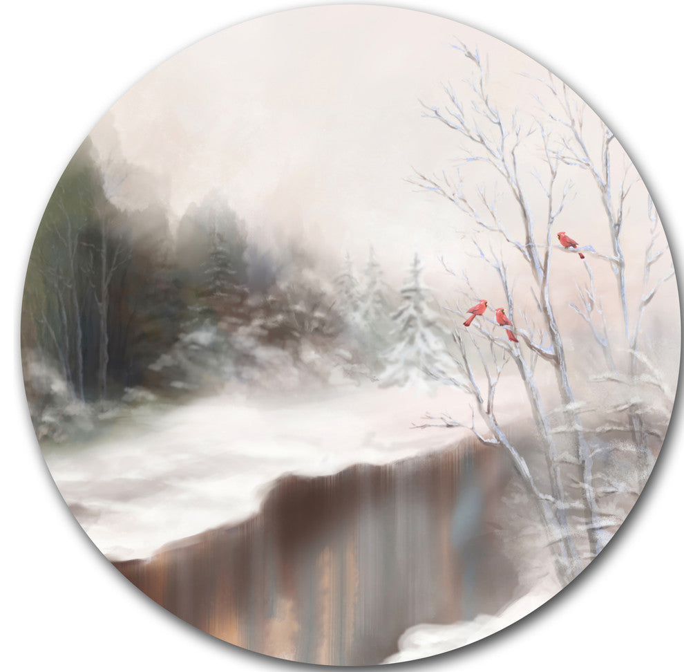 Snowy Silence, Landscape Round Wall Art, 11"