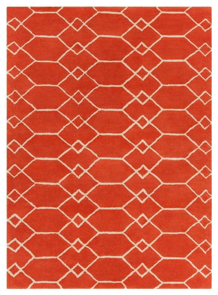 Davin Contemporary Area Rug, Orange and Cream, 7'x10'