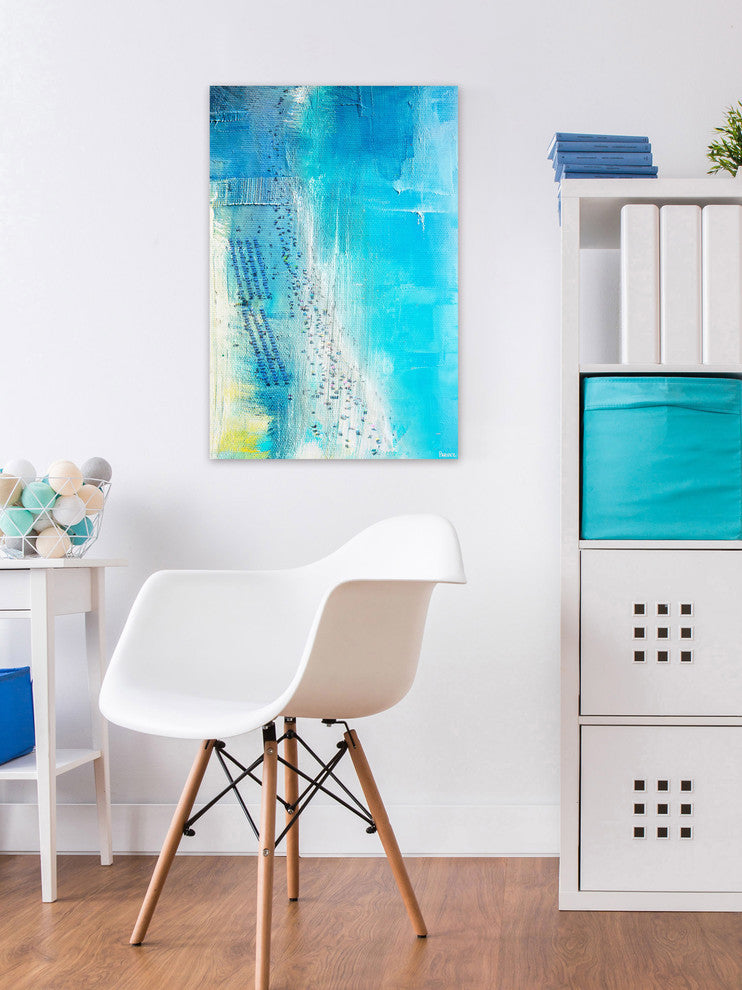 "Aqua Beach" Painting Print on Wrapped Canvas, 12"x18"