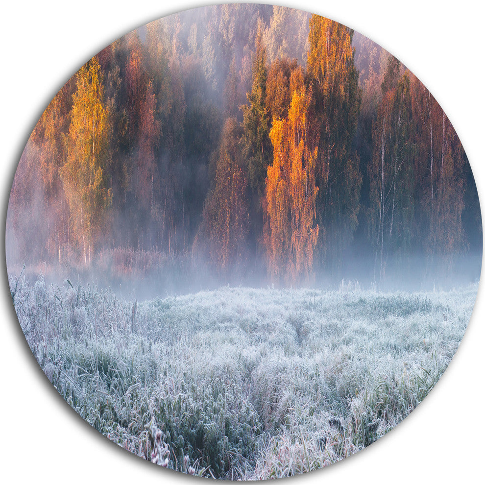 Grey Hoarfrost Design By Winter, Landscape Round Wall Art, 36"