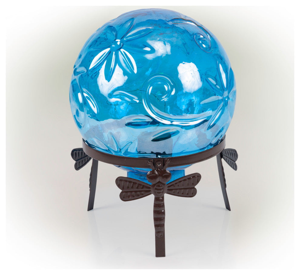 Alpine Blue Glass Globe Decor With LED Light, 13" Tall
