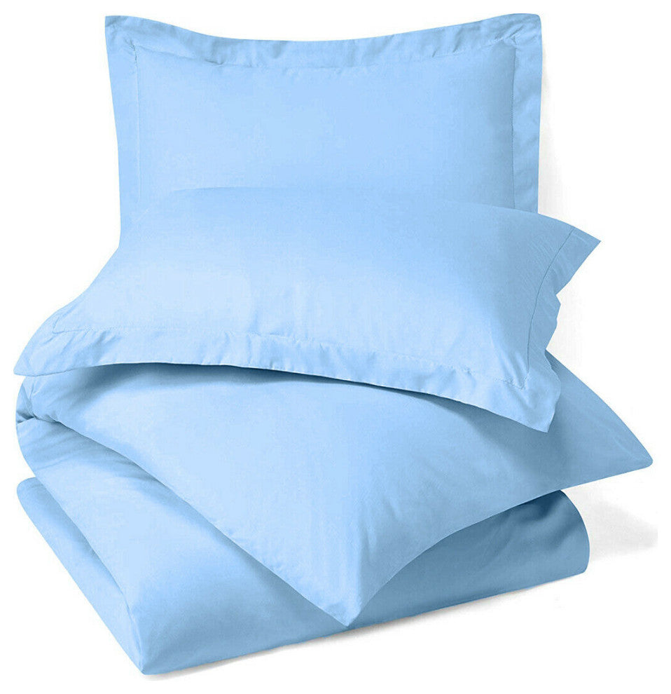100% Microfiber Solid 3PC Duvet Cover Set, Blue, Full/Queen