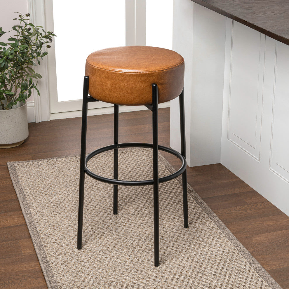 Paola Modern Minimalist Round Backless Metal Cushioned Bar Stool