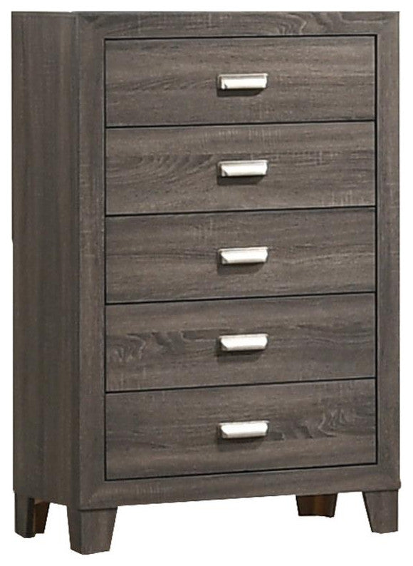 Rustic Gray Wood 6pc Bedroom Set in Cali King with Chest and 2 Nightstands