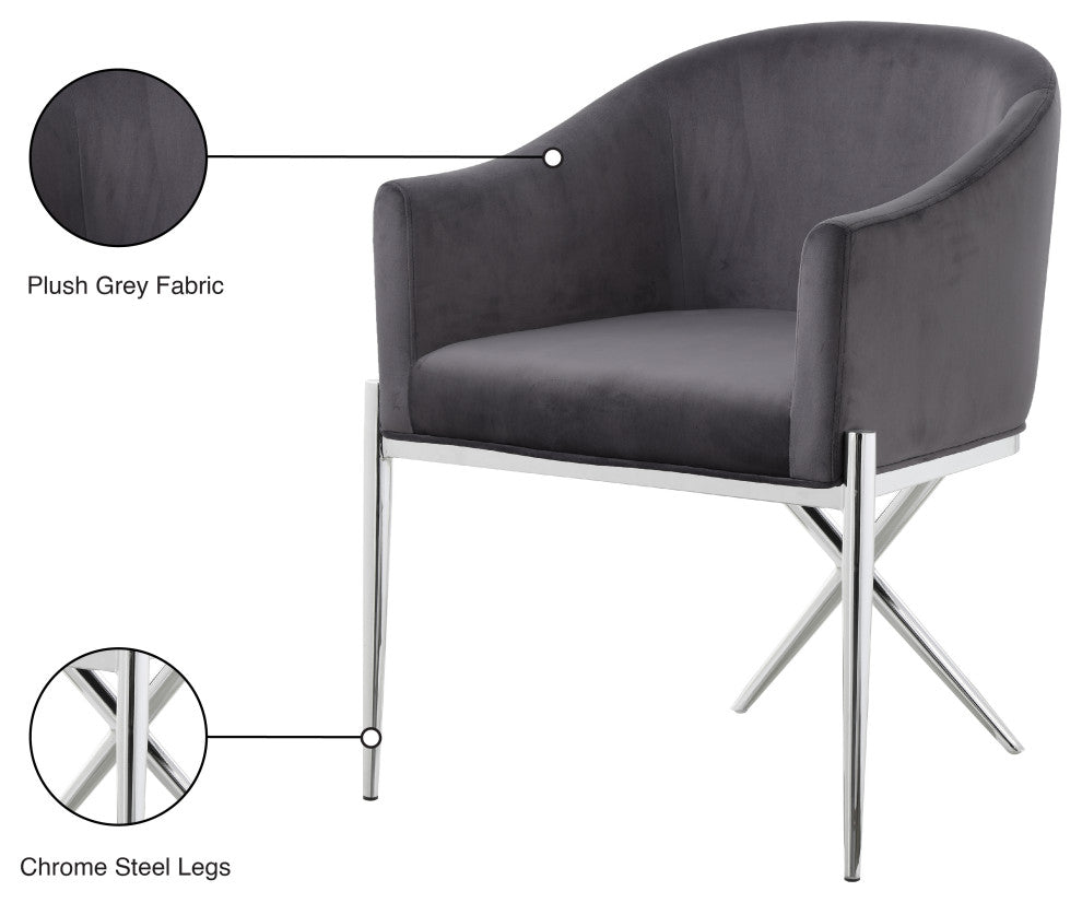 Xavier Velvet Dining Chair, Gray, Chrome Legs