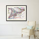 Ontario, Canada Vintage Map Print On Canvas With Picture Frame 16" X 21"