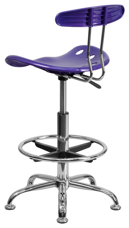 Vibrant Violet and Chrome Drafting Stool With Tractor Seat