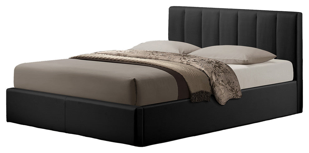 Templemore Black Leather Contemporary Queen-Size Bed
