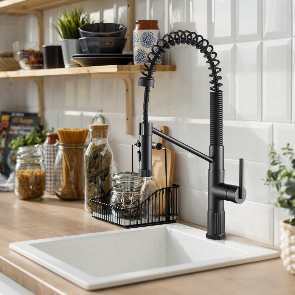 Nette Single-Handle Kitchen Faucet With Pull Down Sprayer, Matte Black