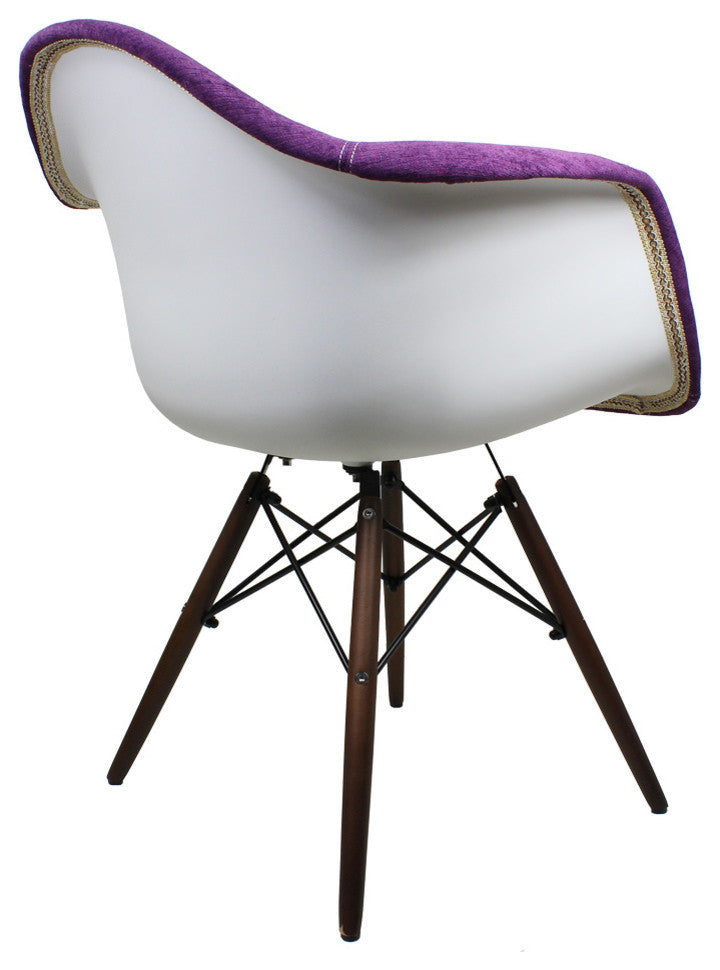 Fabric Upholstered Accent Arm Chair, Eiffel Steel Legs, Purple
