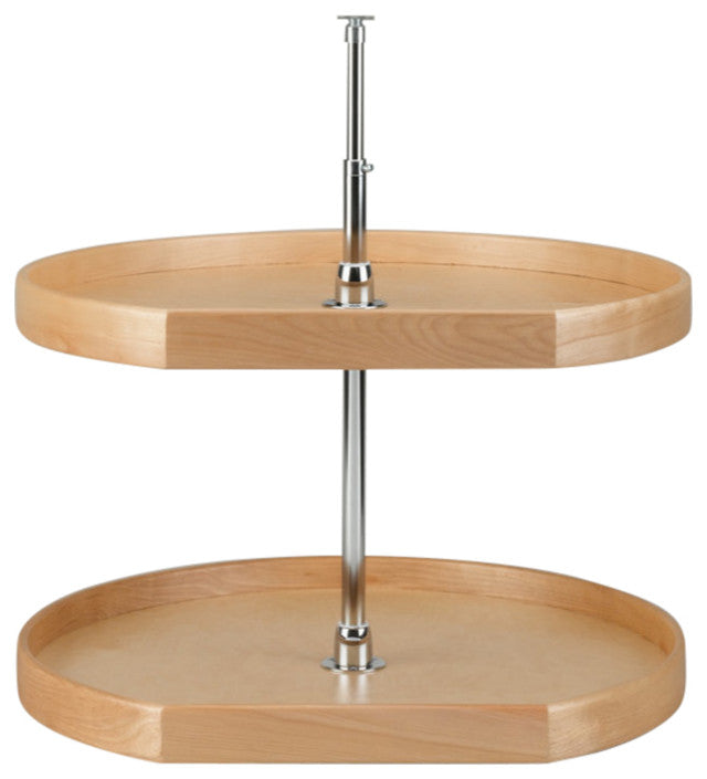 Natural Wood D-Shape 2-Shelf Lazy Susans for Corner Base Cabinets, 28"