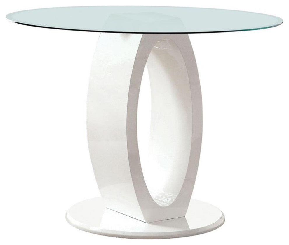 Furniture of America Moya Round Tempered Glass Top Dining Table in White