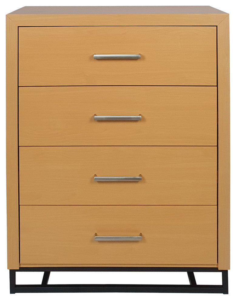GDF Studio Modern 4-Drawer Wood Dresser With Iron Base, Maple/Black