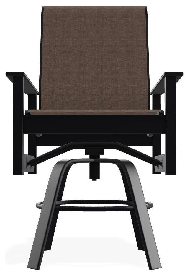 Leeward Sling Balcony Height Outdoor Swivel Armchair, Mocha/Black