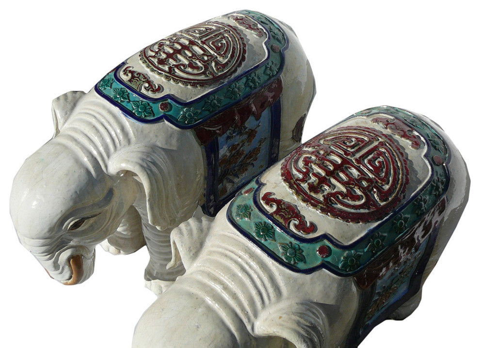 Chinese Ceramic Off White Oriental Elephant Figures Hcs1155, 2-Piece Set