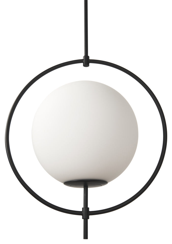 Farrah Frosted Glass Globe set, Matte Black Metal Pendant Ceiling Light
