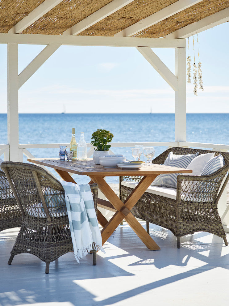 Charlot Outdoor Dining Armchair, Antique, Polyester Snow White Cushion