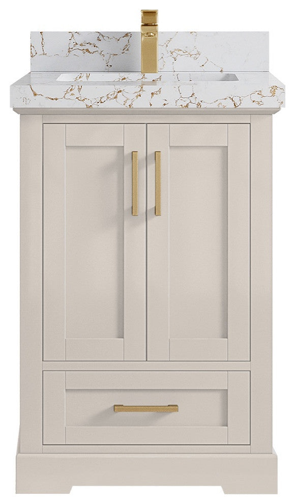 Boston 24" Single Sink Bath Vanity in Fine Grain 2" Viola Gold