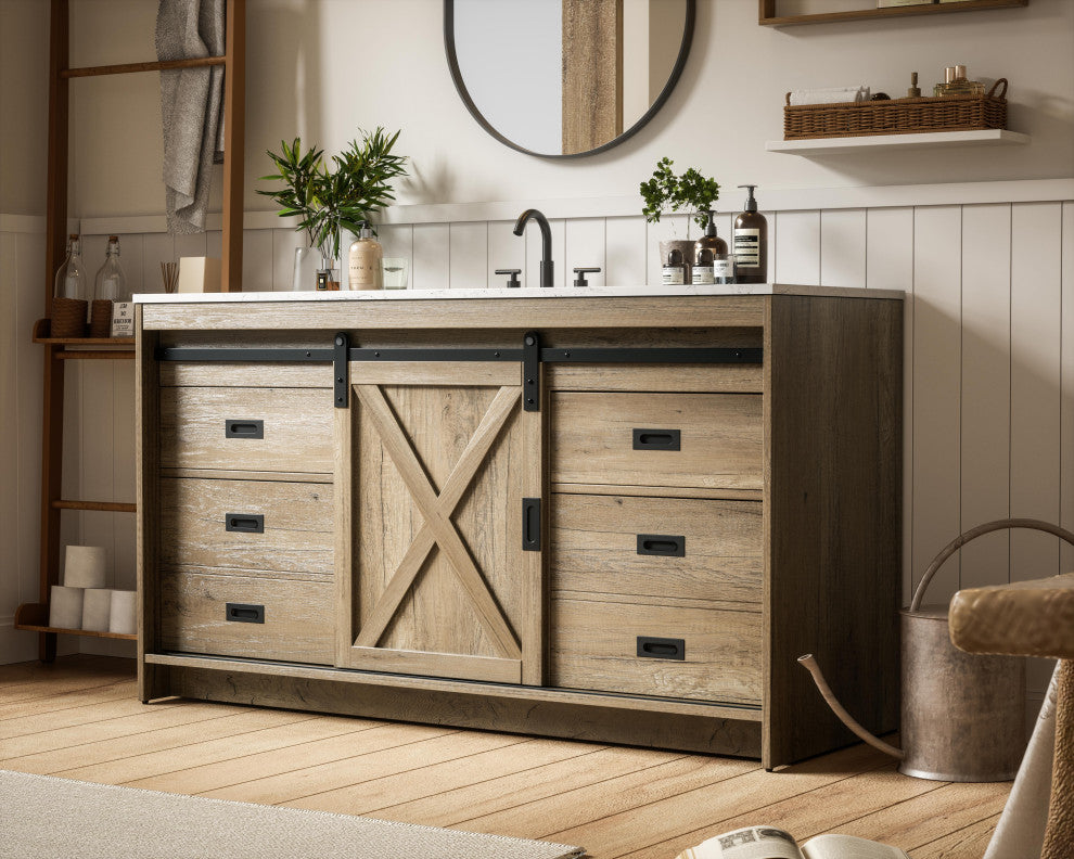 Home Living 60" Single Bathroom Vanity, Natural Oak