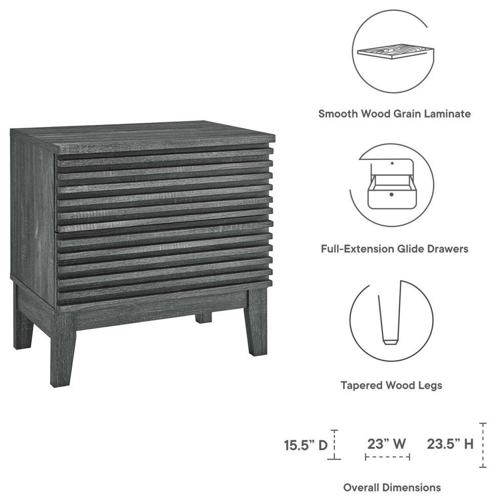 Render Two-Drawer Nightstand, Charcoal