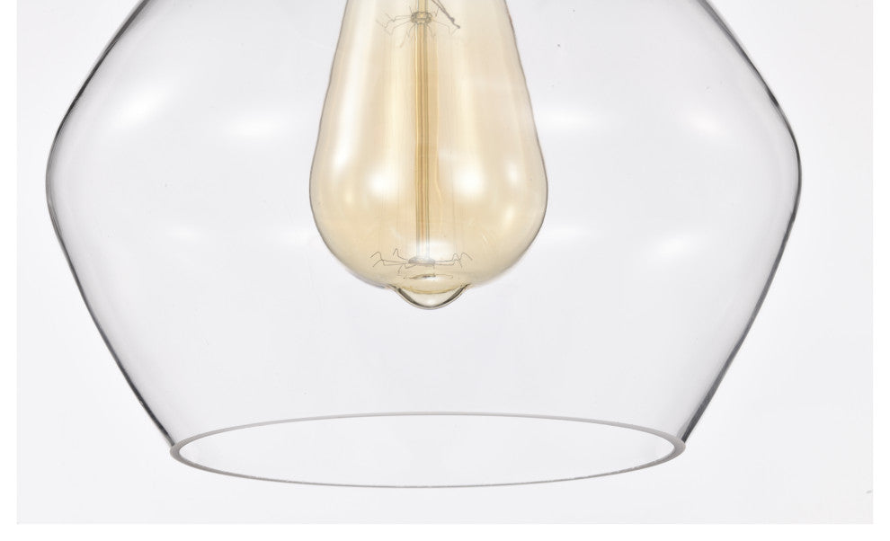 1-Light Black and Antique Brass Mini Pendant Light With Clear Glass Shade