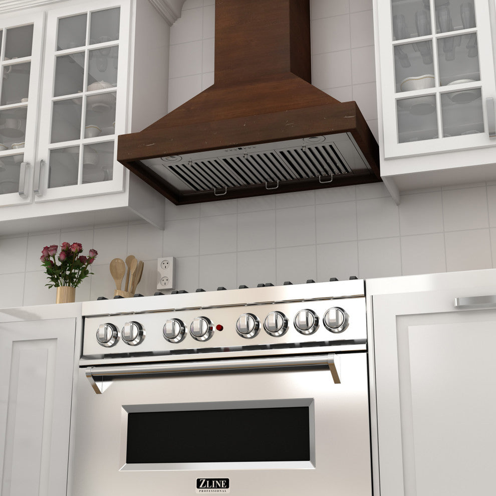 ZLINE 30 in. Wooden Wall Mount Range Hood, Walnut Includes Motor, KBRR-30
