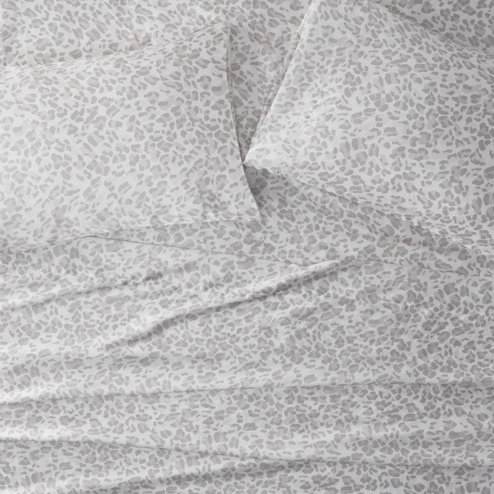 Madison Park Essentials Printed Satin Sheet Set, King Gray Leopard