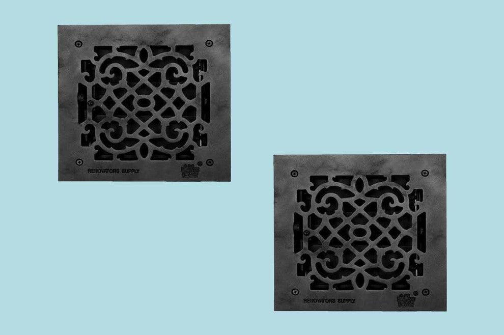 Black Floor Air Vent Heat Register with Aluminum Upscale Design 8" x 8" Set of 2