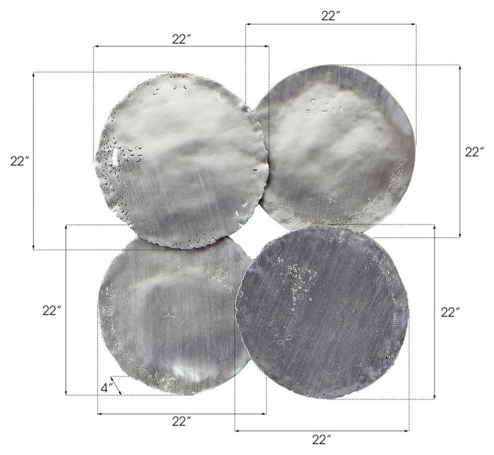Galvanized Circle Wall Tiles, 4-Piece Set, Silver Leaf