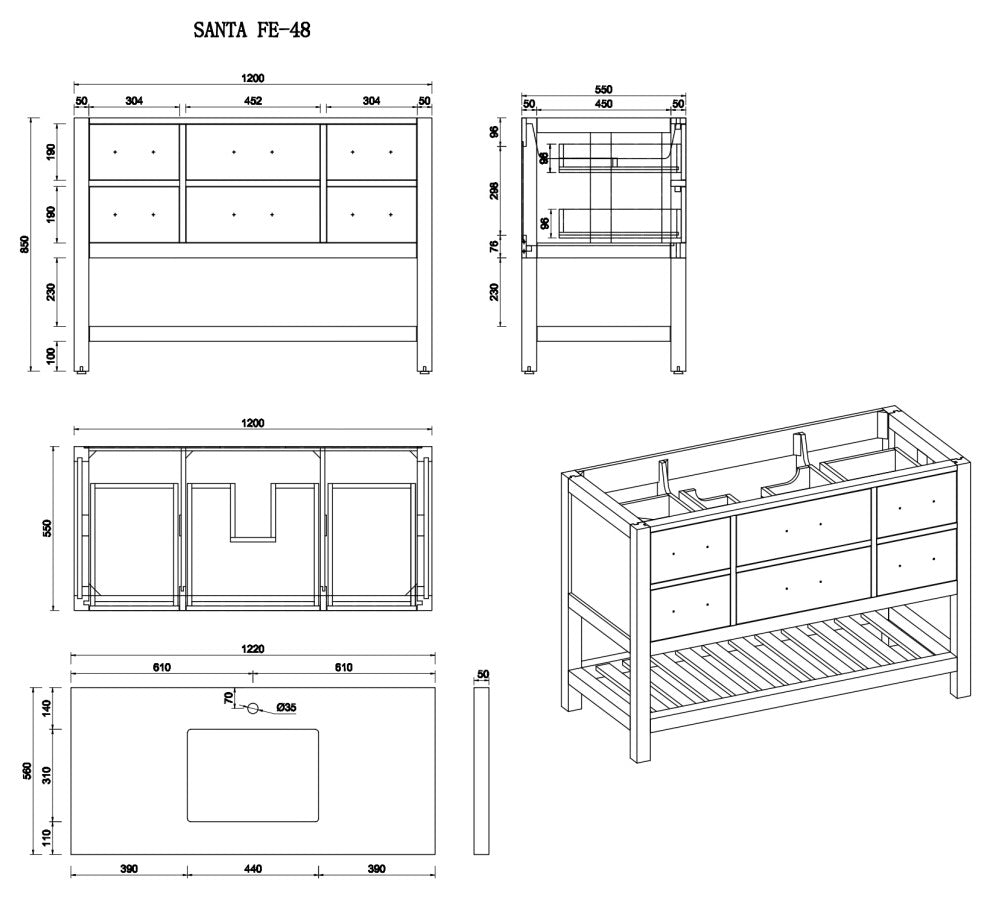 Parker 48 Single Sink Bath Vanity in White 2" Piatra Gray