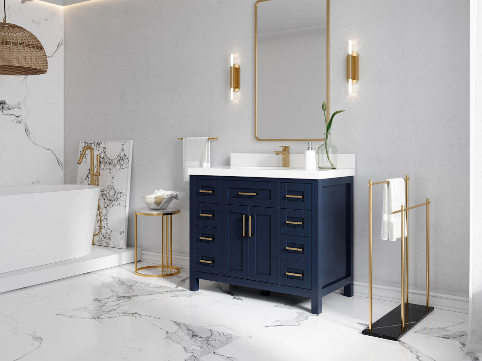 Cambridge 42 Single Sink Bath Vanity in Hale Navy Blue 2" White Quartz