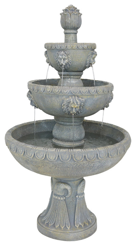 Sunnydaze 4-Tier Lion Head Outdoor Water Fountain Backyard Patio Feature - 53"