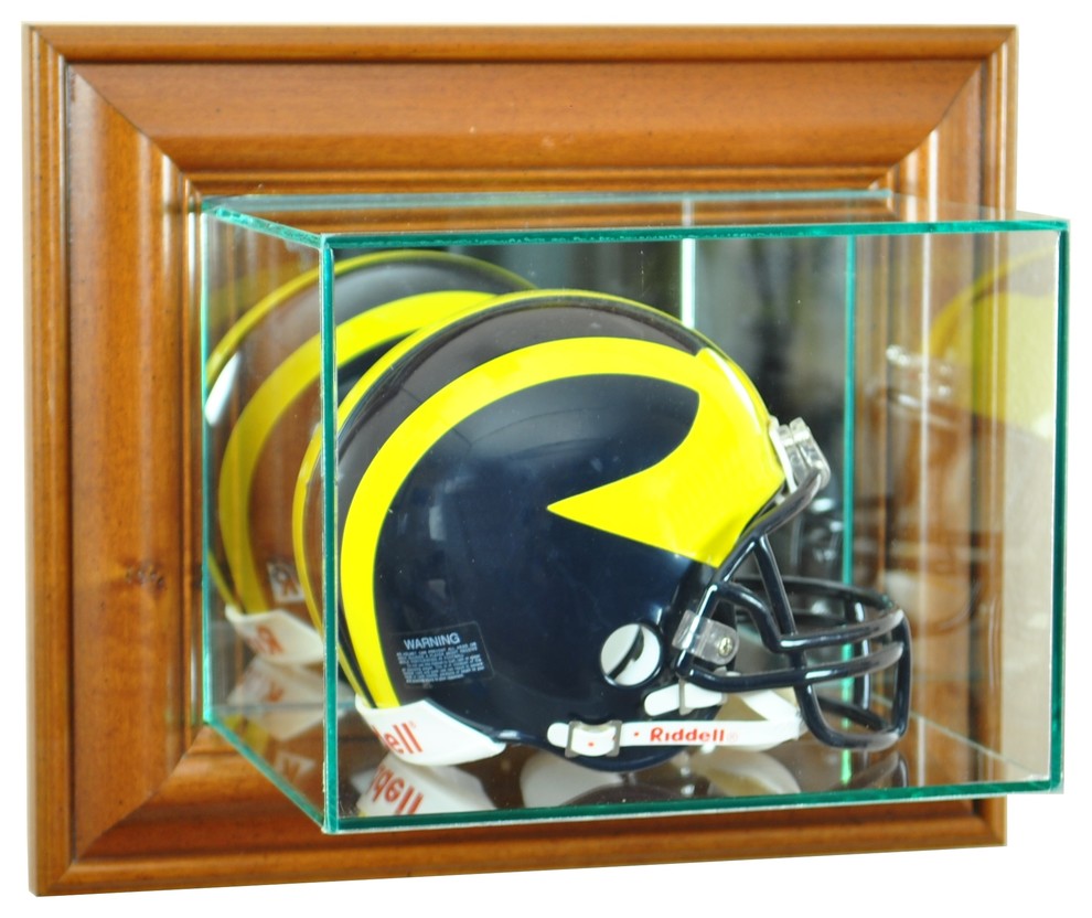 Wall Mounted Mini Helmet Display Case, Walnut