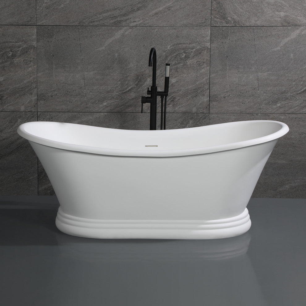 67" White Matte Pedestal Solid Surface Resin Bathtub