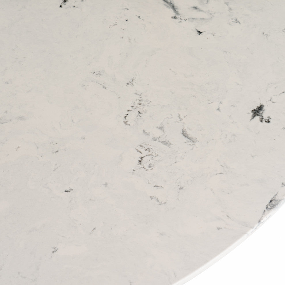 Modrest Nancy Mid-Century Modern White Marble + Walnut Round Dining Table